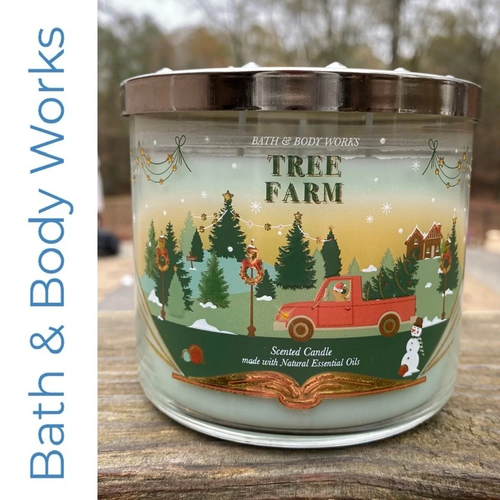 Bath & Body Works Tree Farm 3 Wick Candle With Decorative Lid
